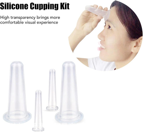 4 Pcs Silicone Facial Cupping Set, Vacuum Massage Cup Kit for Face, Eyes, Lips, Neck, Anti Aging Wrinkle Therapy Set