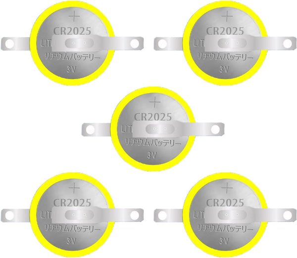 5 Pack 3V Tabbed CR2025 Batteries, Gameboy Cartridge Battery Solder Tabs Lithium Battery for Gameboy Color