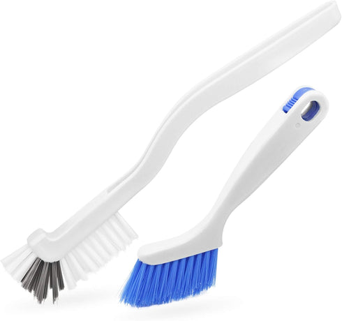 2 Pcs Small Scrub Brush with Handle for Cleaning Sink, Bathroom, Kitchen Edge Corner Grout, Window Track - Household Use