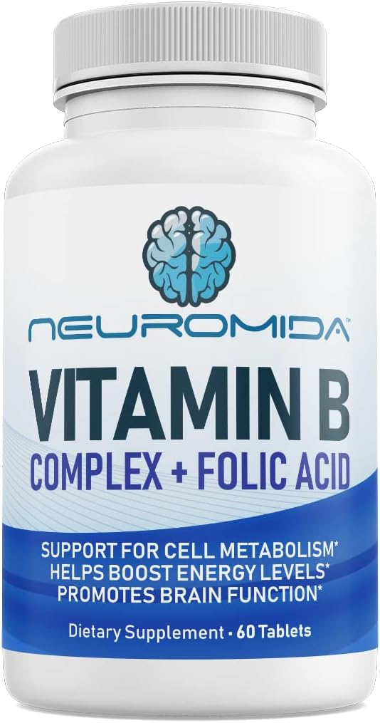 Vitamin B Complex and Folic Acid - Advanced Formula for Brain Support, Energy & Heart Health, 60 Tablets