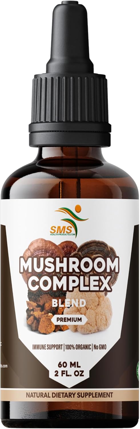 Immune 2 oz Mushroom Complex Supplement Drops Tincture, Lion's Mane, Reishi, Turkey Tail, Chaga, for System Support