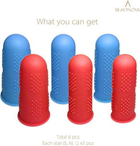 BEADNOVA Finger Cot Silicon Finger Gloves, Finger Protector for Electronic Repair, Pack of 6-3 Size, Blue & Red