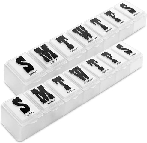 Pack 2 Weekly Pill Organizer - of - Pill Planner to Separate Pills & Vitamins Each Week, Medication Reminder Daily