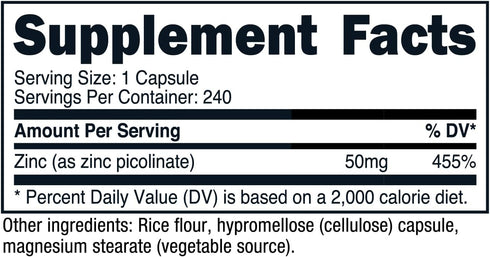 Nutricost Zinc Picolinate 50mg, 240 Vegetarian Capsules, Gluten Free and Non-GMO