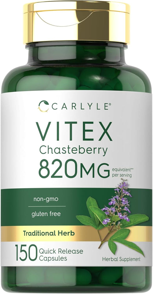 Carlyle Vitex Chasteberry Supplement | 820mg | 150 Capsules | Non-GMO, Gluten Free