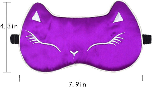 Sun Kea Women Girls Silk Eye Mask, Cute Cat Sleeping Eye Cover for Shift Work Nap Blindfold (Purple)