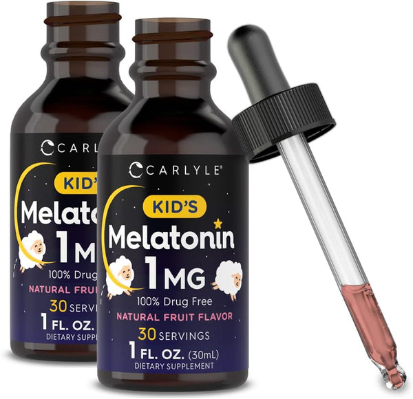 Carlyle Kids Melatonin Liquid | 1 fl oz | Two Pack, Fruit Flavor, Drug Free Children's Supplement