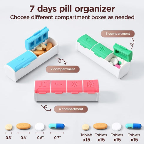 Lit-Pack 7-Day 2-3-4 (4 Weekly Pill Organizer, Medicine Box, Times Daily, Black Leather Travel Case Compartment)