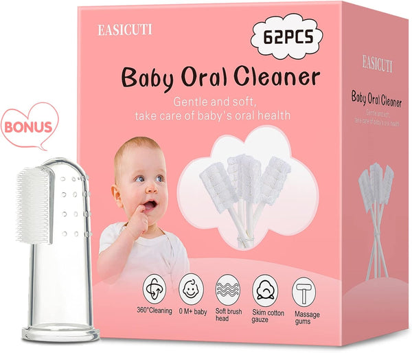 62PCS Baby Tongue Cleaner, Disposable Infant Toothbrush, Gauze Gum Cleaner Stick for 0-36 Month Baby