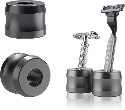 Linkidea 2 Pack Safety Razor Stand, 0.7" Opening Dia, Men Shaving Stand for Bathroom Countertop (Dark Grey)