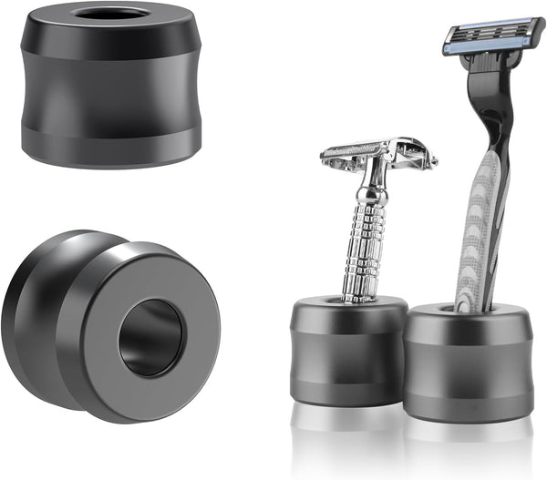 Linkidea 2 Pack Safety Razor Stand, 0.7" Opening Dia, Men Shaving Stand for Bathroom Countertop (Dark Grey)
