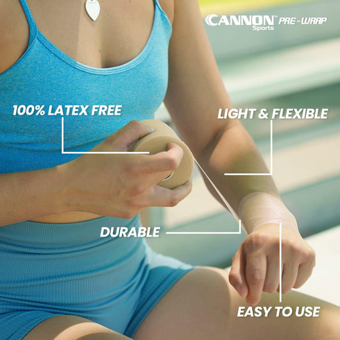 Cannon Sports Pre Wrap 30 Yard Roll Athletic Foam Tape Underwrap for Ankles, Wrists, Knees, Elbows, Hair (Natural)