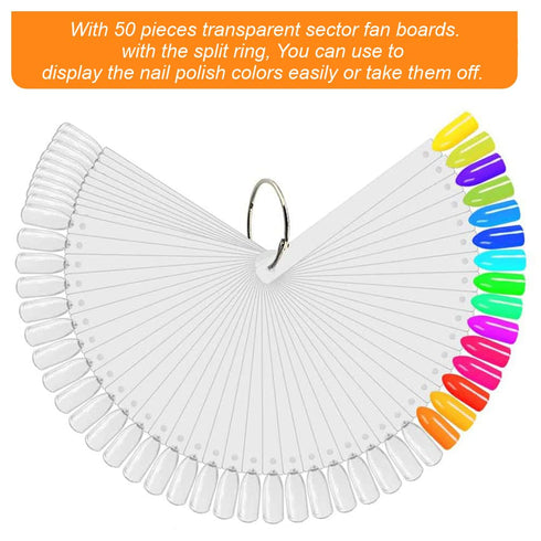 JASSINS 50 Pcs Nail Swatch Sticks with Ring, Numbered Tips for Nail Art Polish Practice