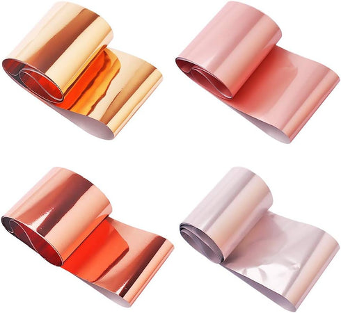 SILPECWEE 10 Rolls Gold Rose Gold Flakes, Metallic Nail Transfer Foils for Nail Art Stickers
