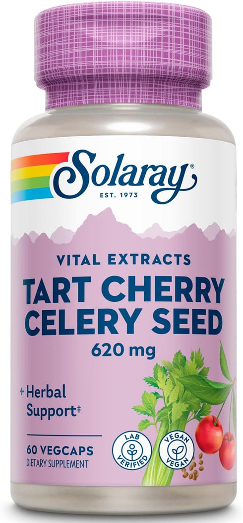 SOLARAY Tart Cherry & Celery Seed | Healthy Uric Acid Levels, Joint, Muscle Recovery & Sleep Support, 60 VegCaps