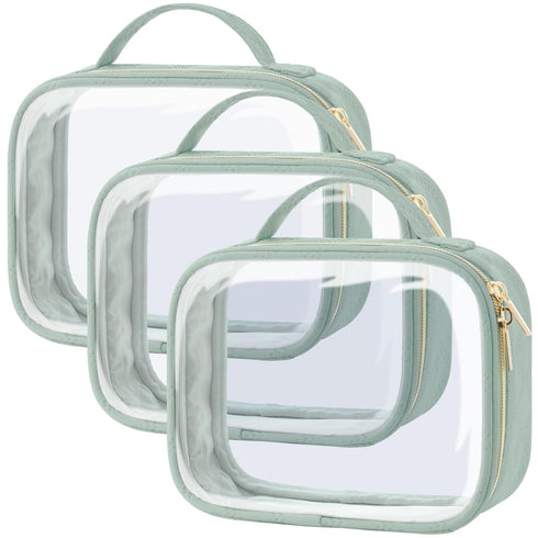 PACKISM TSA Approved Toiletry Bag, Clear Makeup Bags with Handle, Laurel Green, Quart-sized Travel Essentials