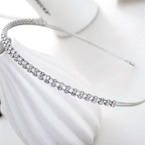 Ruihfas Silver/Rose Gold Tone Double Rows Crystal Rhinestones Headbands for Women, Wedding Party Hair Hoop