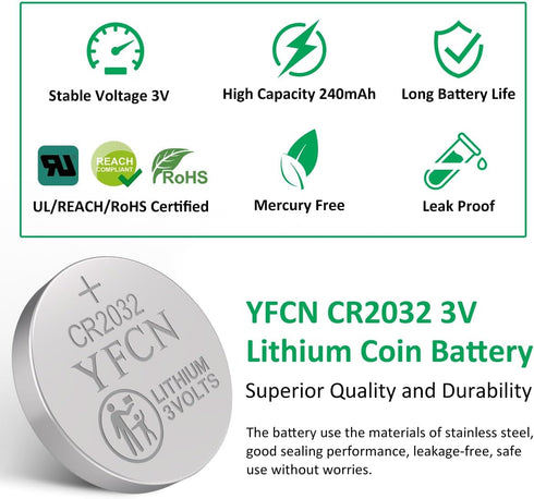 CR2032 Battery 3V Lithium Batteries 5 Count Pack CR2032 Batteries - CR 2032 Coin Cell Batteries for AirTag, Key Fob, Remotes- 10 Years Shelf Life