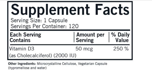 Vitamin D-3 2000 IU Capsules - Hypo - 120 Count