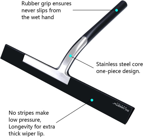 Silicone Rubber Blade & Hook Shower Window Squeegee - 11" Width for Bathroom Squeegee and Car Window