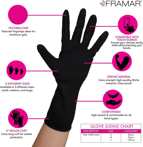 FRAMAR Powder Free Nitrile Gloves – 12 INCH Black Disposable Latex Free Gloves, Medium Size