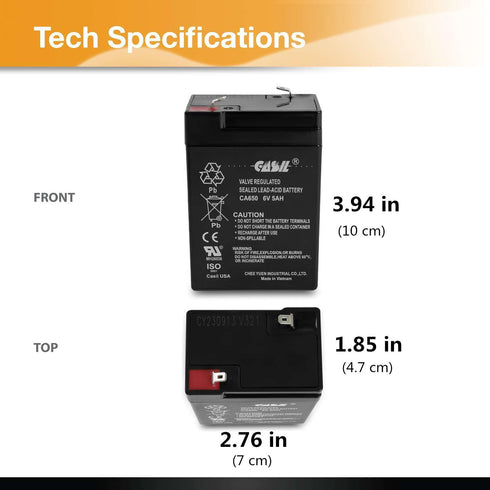 Casil 6V 5Ah Battery AGM SLA Rechargeable Battery Replaces 6V 4.5Ah for Ride on Toys, Emergency Lights