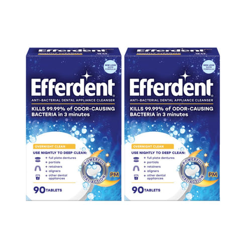 Efferdent PM Overnight Anti-Bacterial Denture Cleanser Tablets, 90 ea (Pack of 2)