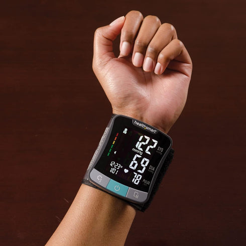 HealthSmart Digital Premium Wrist Blood Pressure Monitor, Cuff Measures Pulse Heartbeat, High or Low BP, 120 Reading