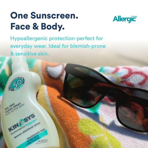 KINeSYS SPF 50 Fragrance Free Clear Spray Sunscreen for Sensitive Skin, 4 Fl Oz