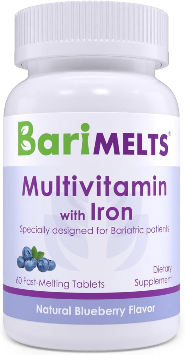 BariMelts Bariatric Multivitamin with Iron - 60 Fast-Dissolving Tablets, Sugar-Free, Natural Blueberry Flavor