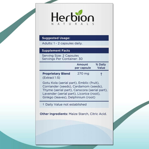 Herbion Naturals Memory Support Capsules – helps improve Brain Function & Absent Mindedness, Fatigue, Soothes Stress & Improves Mood - for Adults - 60 Vegicaps