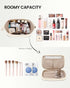 Pocmimut Leather Makeup Bag, Large Wide-open Travel Cosmetic Bag, Double Layer Toiletry Organizer Case for Brushes