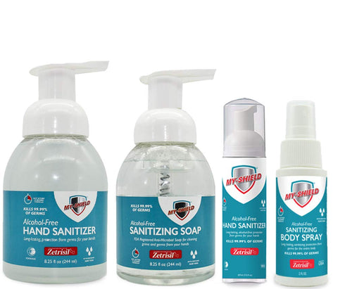 My-Shield Combo: 8.25oz & 1.7oz Hand Sanitizer Foam, 8.25oz Sanitizing Soap, 2oz Sanitizing