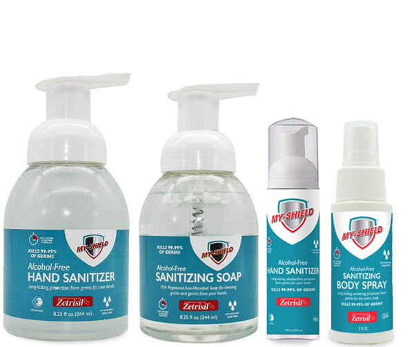 My-Shield Combo: 8.25oz & 1.7oz Hand Sanitizer Foam, 8.25oz Sanitizing Soap, 2oz Sanitizing