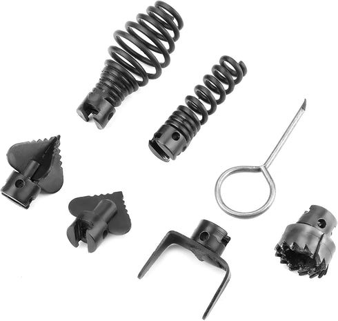 7Pcs Combination Cutter Head Set for Drain Cleaner, 16mm Manganese Steel Blades, 6 Cutter Heads & 1 Key