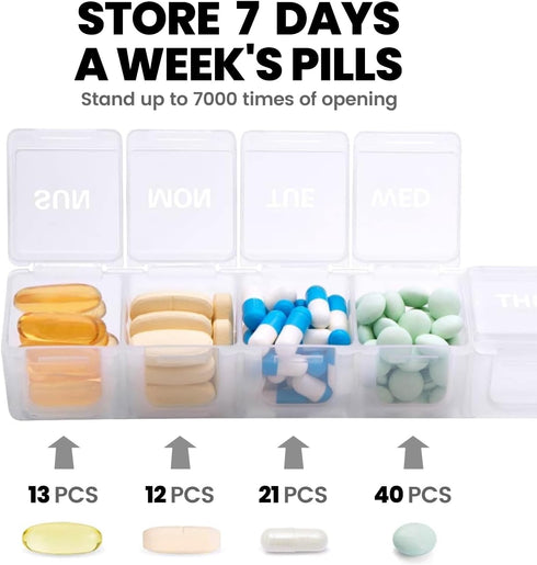 Sukuos Extra Large Weekly Pill Organizer - 7 Day Daily Pill Box Case for Arthritis with Clear Lid for Vitamins (White)