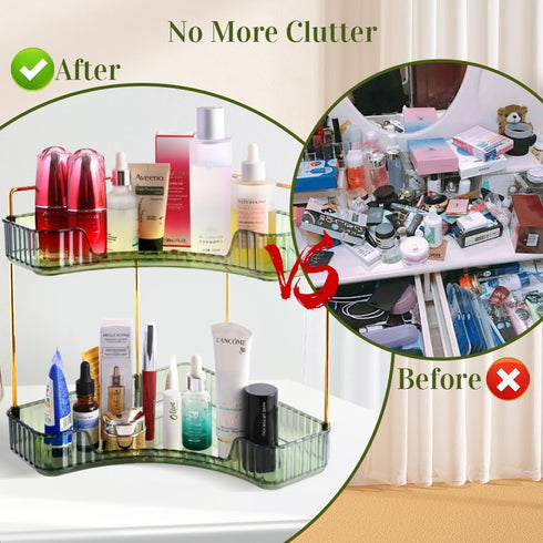 Multifunctional 2-Tier Corner Bathroom Organizer - Skincare Makeup Shelf, Corner Storage for Bathroom Vanity and Kitchen