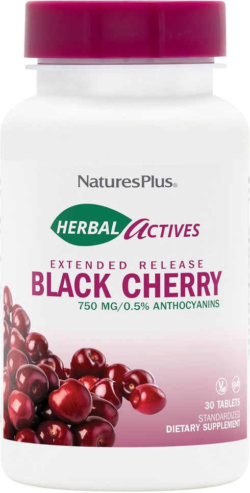 NaturesPlus Herbal Actives Black Cherry, 30 Tablets, Vegetarian, Gluten Free, Extended Release Antioxidant Support
