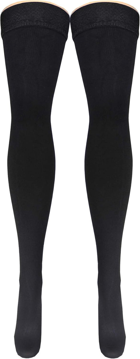 Truform Compression Socks, Men's Dress Socks, Thigh High Over Knee Length, 20-30 mmHg, Black, Large