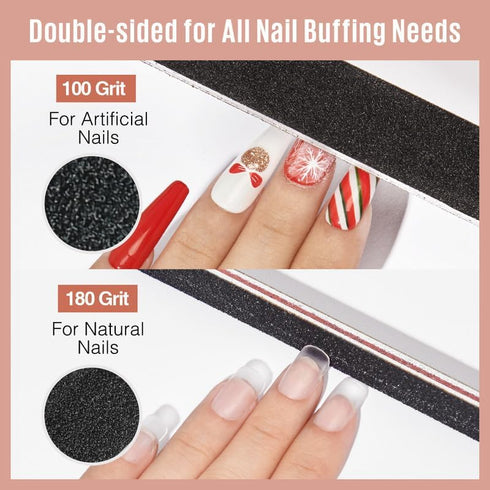 MEFA 10 Pack Nail File & Buffer, Professional Double Sided 100/180 Grit Reusable Nail Files, Black Manicure Pedicure