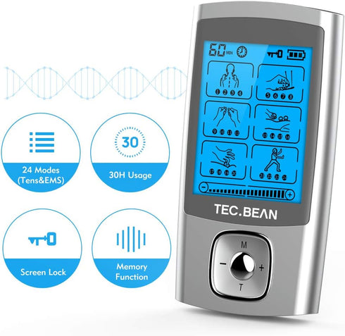 24 Modes Tens Unit Muscle Stimulator, Rechargeable Tens Machine, 8 Electrode Pads, Electric Pulse Massager for Pain
