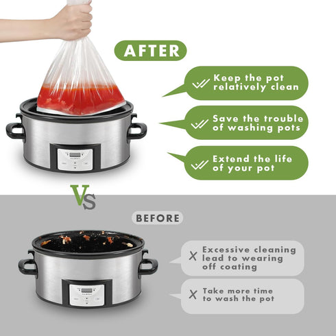 WOKUWOKU 50 6QT 10QT 14 22, 50 Slow Cooker Liners, Cooking Bags Extra Large Disposable Pot Liner Plastic Bags