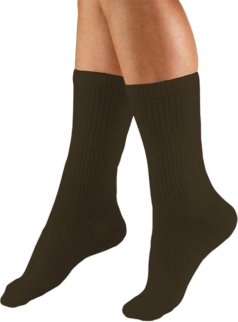Truform Compression Socks, 15-20 mmHg, Men's Crew Length Mid-Calf Cushion Foot Socks, Brown, Large