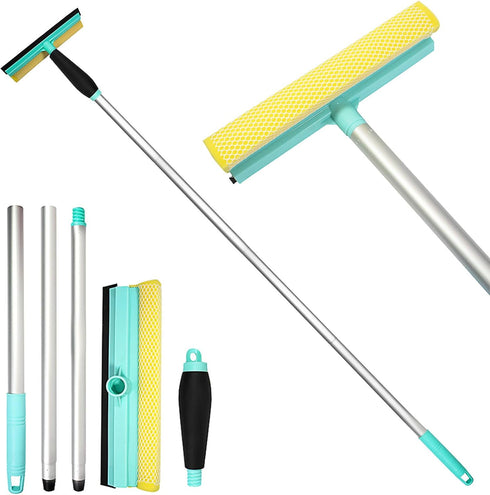 51" Squeegee for Window Cleaning - 2 in 1 Window Cleaning Squeegee Kit with Dual Side Rubber & Sponge