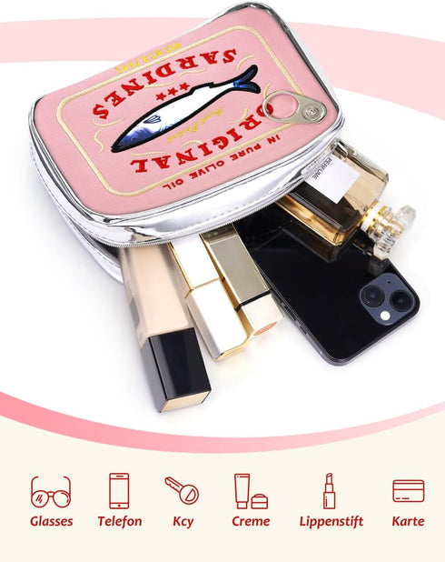 Cessfle Funny Sardine Tin Fish Makeup Bag - Creative Kawaii Cosmetic Pouch for Women & Coquette Make Up Storage