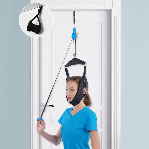 Portable Cervical Neck Traction Device, Neck Stretcher Hammock Over Door for Pain Relief, Spine Decompression Sling