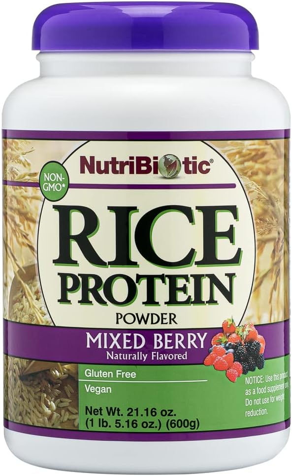 NutriBiotic Mixed Berry Rice Protein, 1 Lb 5 Oz (600g) | Vegan, Low Carb, Keto-Friendly, Raw Protein Powder