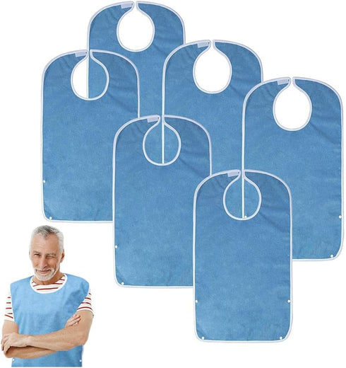 OUDI LINE Adult Bibs for Eating, Waterproof Clothing Protector with Premium Terry Cloth(Blue)