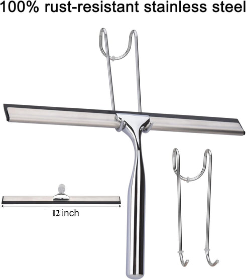 All Purpose Stainless Steel Squeegee for Glass Shower Doors, Car Windows, Home Mirrors, Bathroom Cleaner Wiper