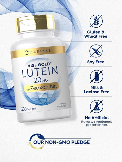 Carlyle Lutein and Zeaxanthin 20mg - 300 Softgels, Eye Health Vitamins, Non-GMO & Gluten Free
